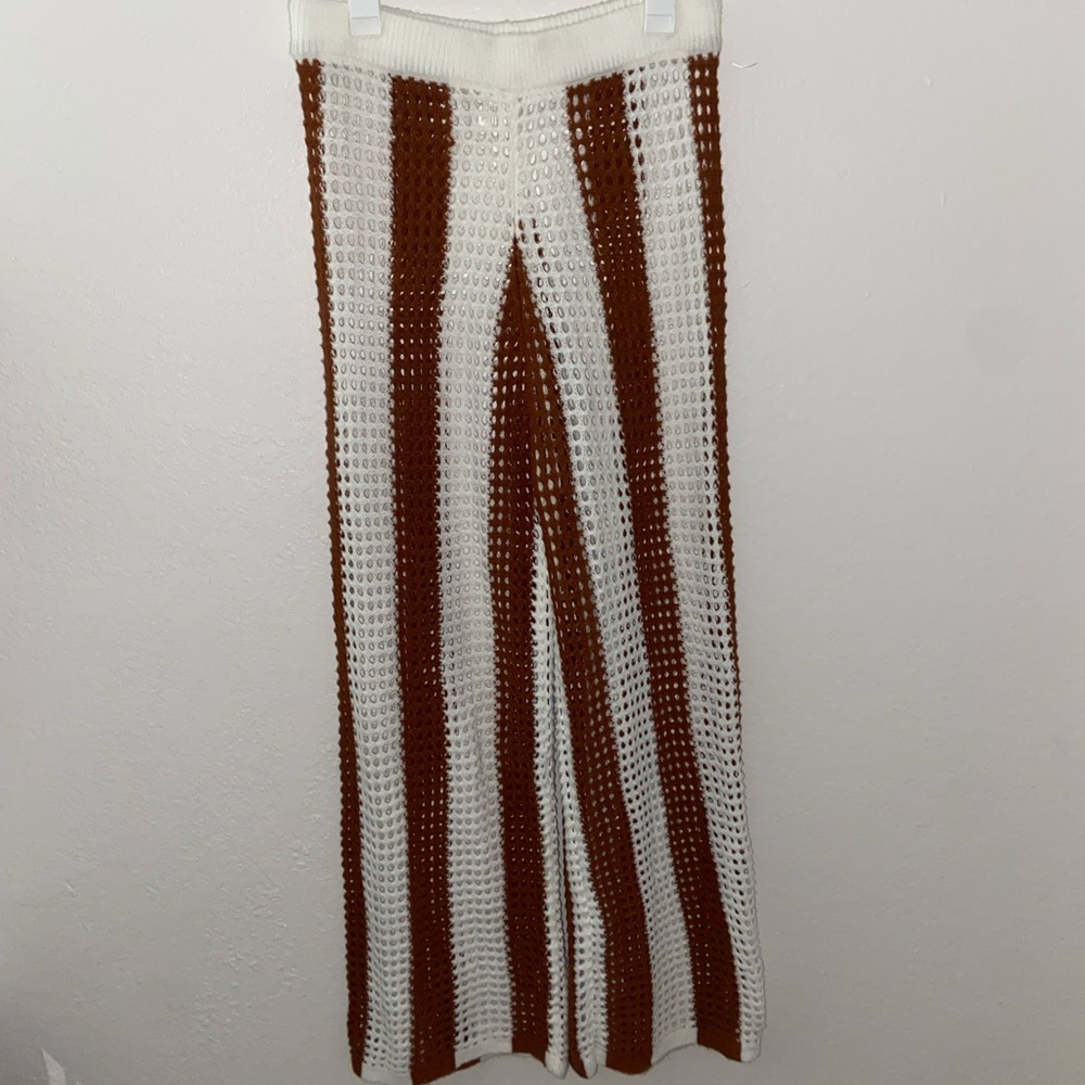 Super cute striped knitted pants brown and white crocheted jeans going out vibes - Picture 2 of 9